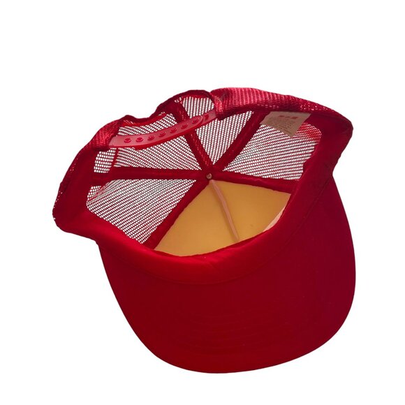 Vintage 80s 1000 Islands Foam Mesh Snap Back Trucker Hat Cap Red Rainbow Stripe - Picture 4 of 5